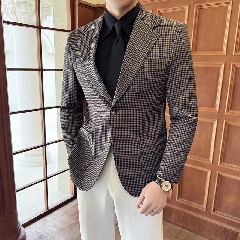 english plaid blazer, slim fit blazer, british style blazer, luxury men blazer, formal casual blazer