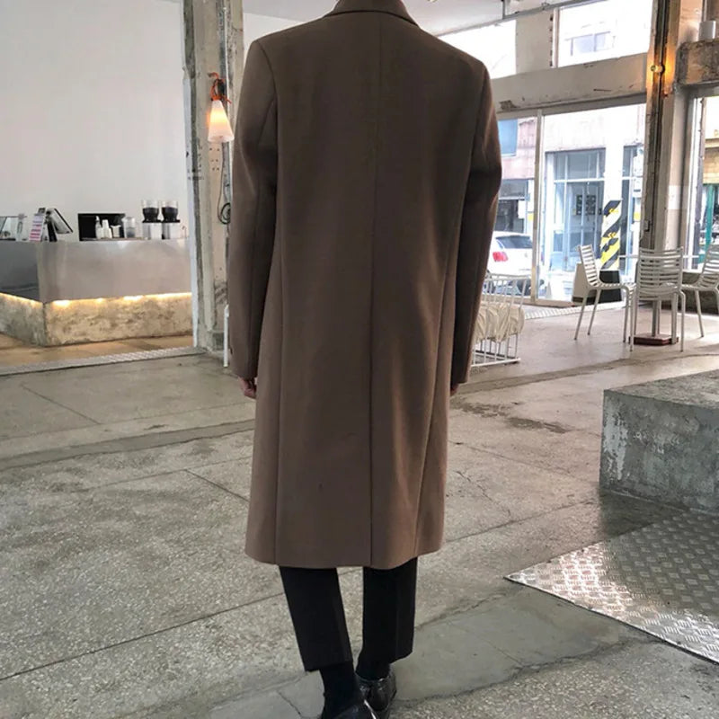 Double breasted men’s overcoat, long men’s coat, smart casual men’s coat, winter overcoat men, elegant men’s outerwear
