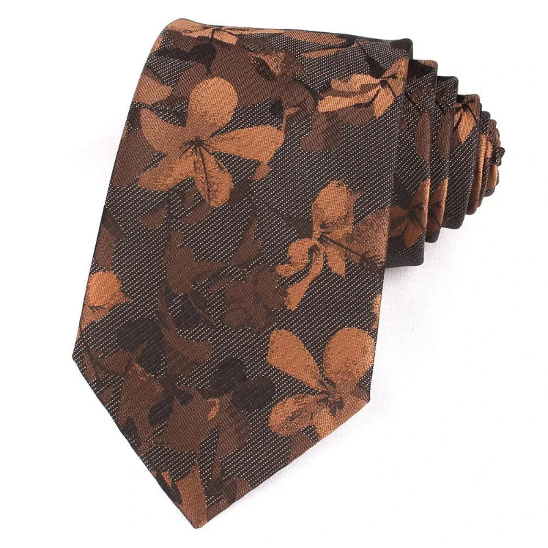 Tie, premium polyester tie, Patterned Tie, Maximus tie, formal floral tie, floral patterned tie for men, elegant men’s necktie, brown floral tie, Brown Floral Patterned Tie