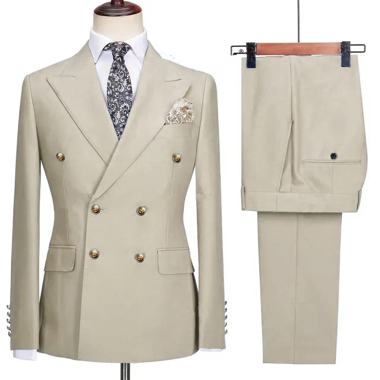 double breasted two piece suit, slim fit men’s suit, elegant men’s suit, formal two piece suit, modern men’s suit