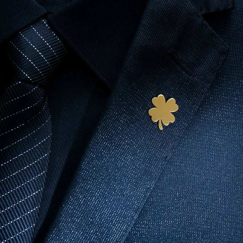 suit brooch, stainless steel brooch, men’s suit brooch, lucky clover brooch, four leaf suit brooch, four leaf clover brooch, four leaf brooch, formal lapel brooch, brooch