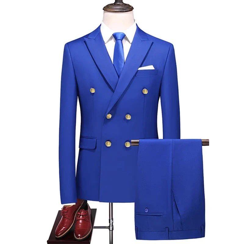 double breasted two piece suit, elegant men’s suit, classic style suit, smart casual men’s suit, formal two piece suit