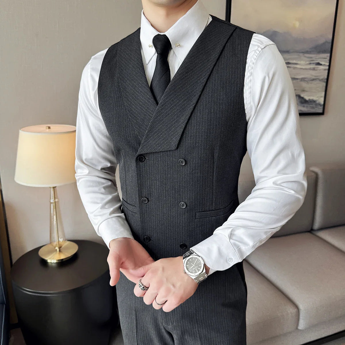 men’s double-breasted waistcoat set, men’s dress set waistcoat and trousers, royal men’s suit set, slim fit men’s formal set, men’s formal outfit set