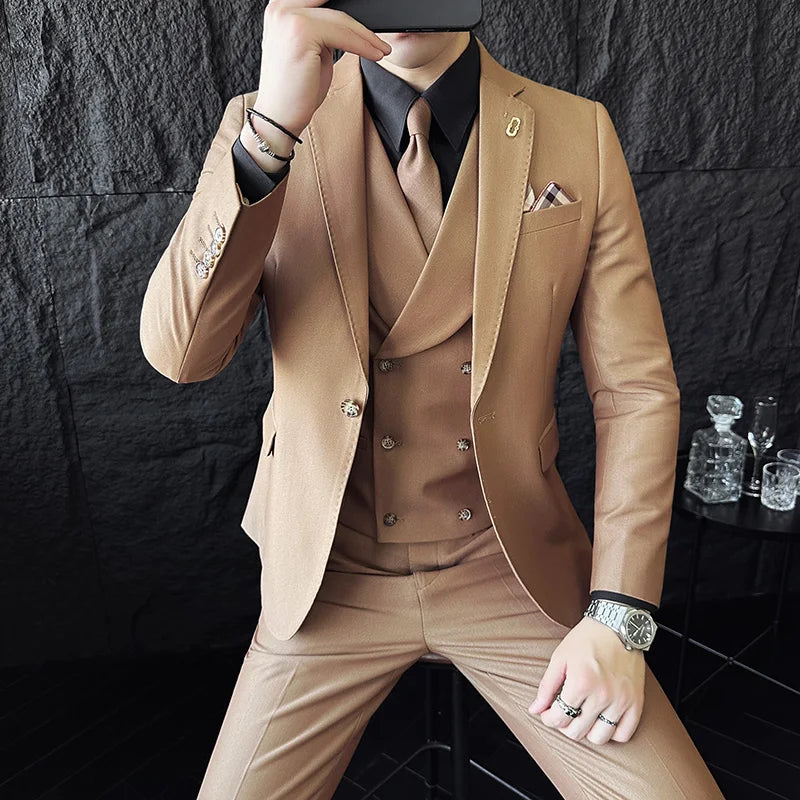 suit, modern men’s suit, men’s suit, men’s slim fit suit, formal men’s suit, executive men’s suit, double-breasted waistcoat suit
