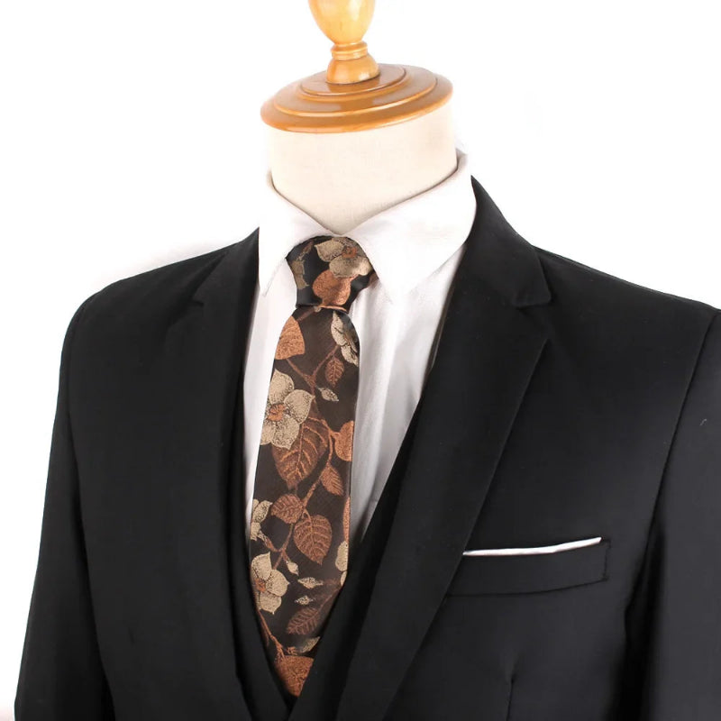 Tie, premium polyester tie, Patterned Tie, Maximus tie, formal floral tie, floral patterned tie for men, elegant men’s necktie, brown floral tie, Brown Floral Patterned Tie