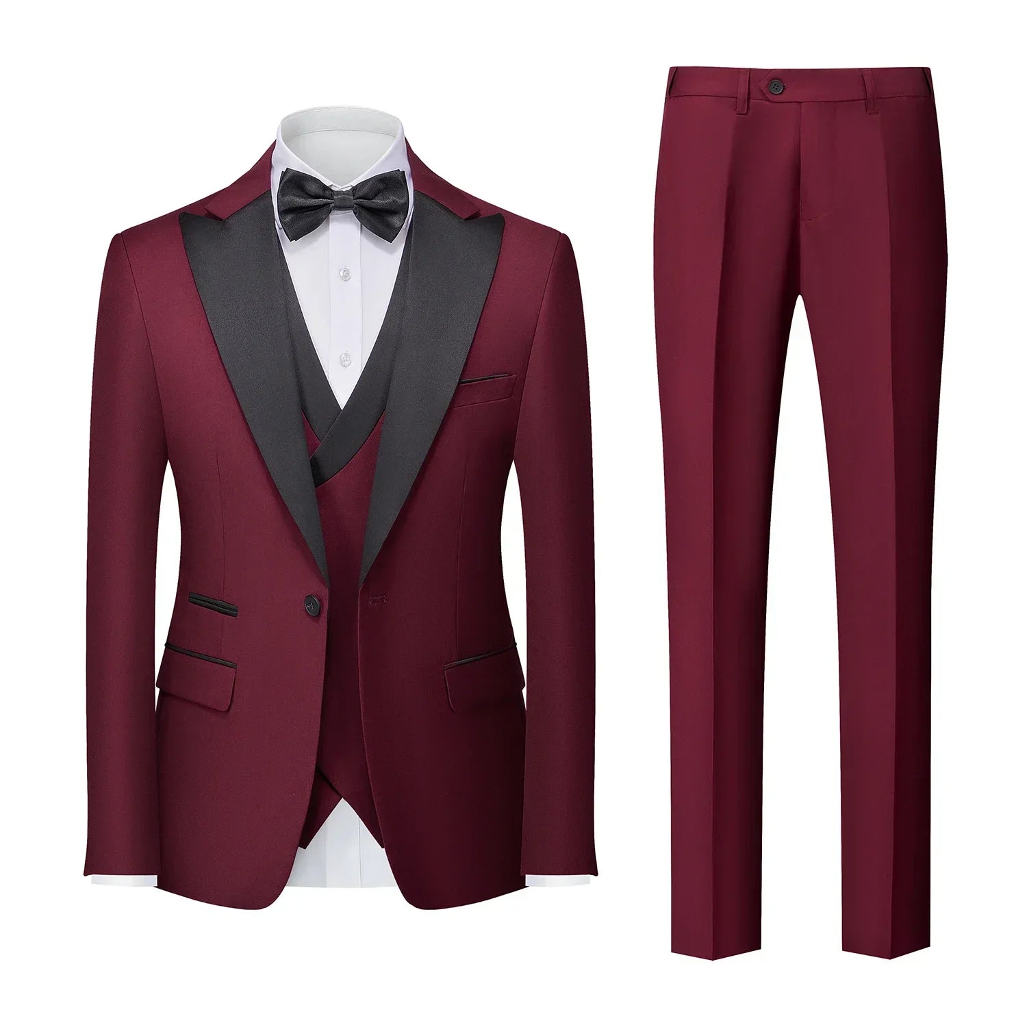 men’s tuxedo, slim fit tuxedo, men’s formal suit, black lapel tuxedo, three piece suit
