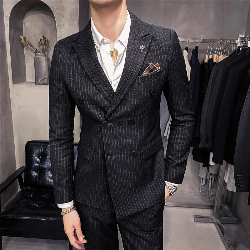suit, striped suit, men’s suit, Men's Striped Suit, Men's Striped Double-Breasted Suit, Men's Slim Striped Suit, Men's Slim Striped Double-Breasted Suit, Men's Double-Breasted Suit, double-breasted suit