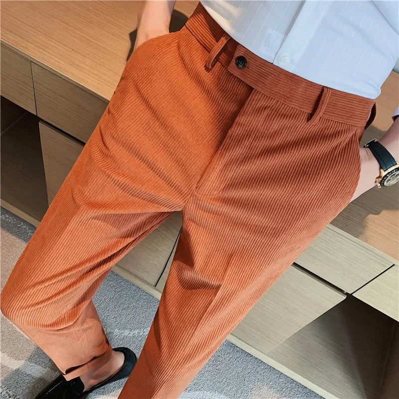 men's tailored trousers, men's corduroy pants, suede style pants, men's dress pants, elegant men's fashion