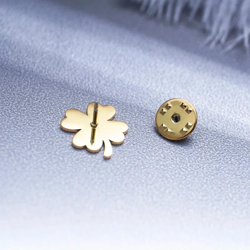 suit brooch, stainless steel brooch, men’s suit brooch, lucky clover brooch, four leaf suit brooch, four leaf clover brooch, four leaf brooch, formal lapel brooch, brooch