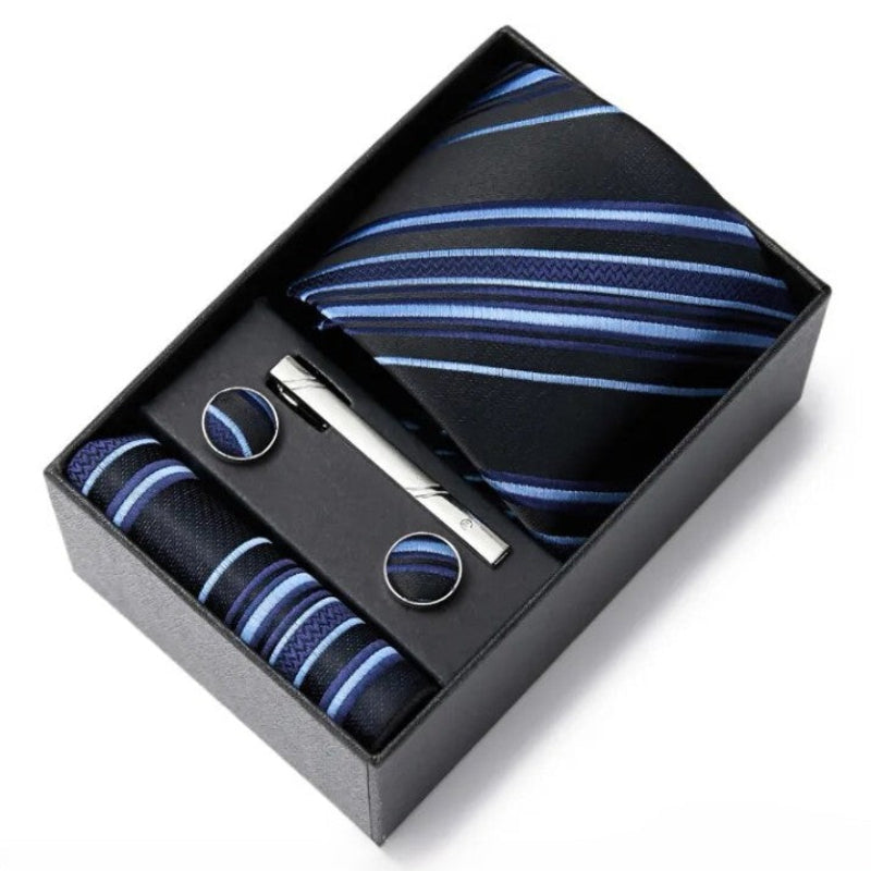 Tie Set, tie pocket square cufflinks set, Striped Tie Set, Striped Tie, silk tie set for men, men striped tie set, men formal accessories set, luxury men tie set