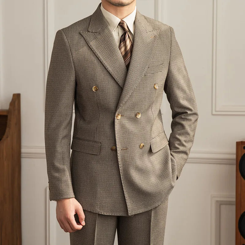 british vintage suit, double-breasted men’s suit, slim fit formal suit, elegant men’s outfit, Maximus classic menswear
