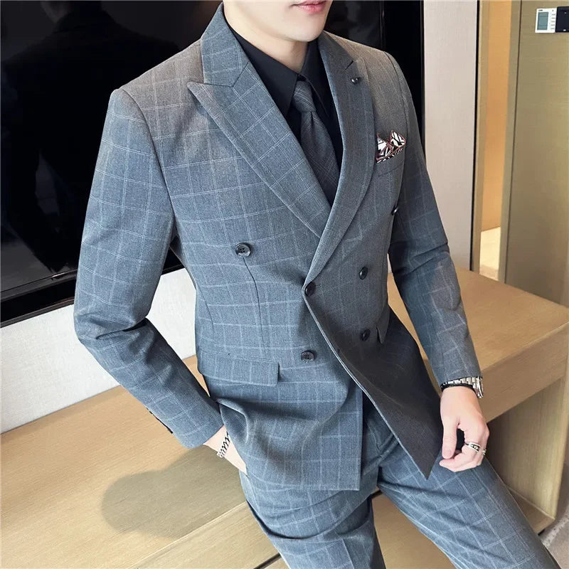 suit, Slim Fit Suit, Plaid Suit, plaid men’s suit, men’s suit, men’s slim fit suit, Men’s Plaid Suit, Men’s Double-Breasted Suit, formal men’s suit, executive men’s suit