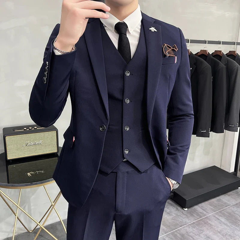 three-piece suit, suit, solid men’s suit, modern men’s suit, men’s suit, men’s slim fit suit, formal men’s suit