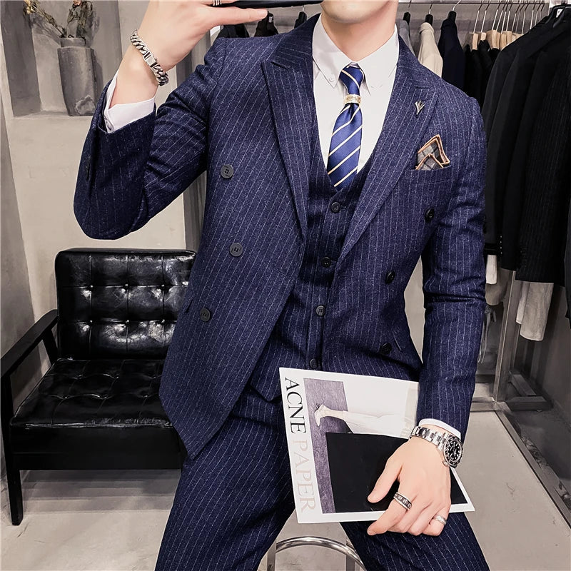suit, striped suit, men’s suit, Men's Striped Suit, Men's Striped Double-Breasted Suit, Men's Slim Striped Suit, Men's Slim Striped Double-Breasted Suit, Men's Double-Breasted Suit, double-breasted suit