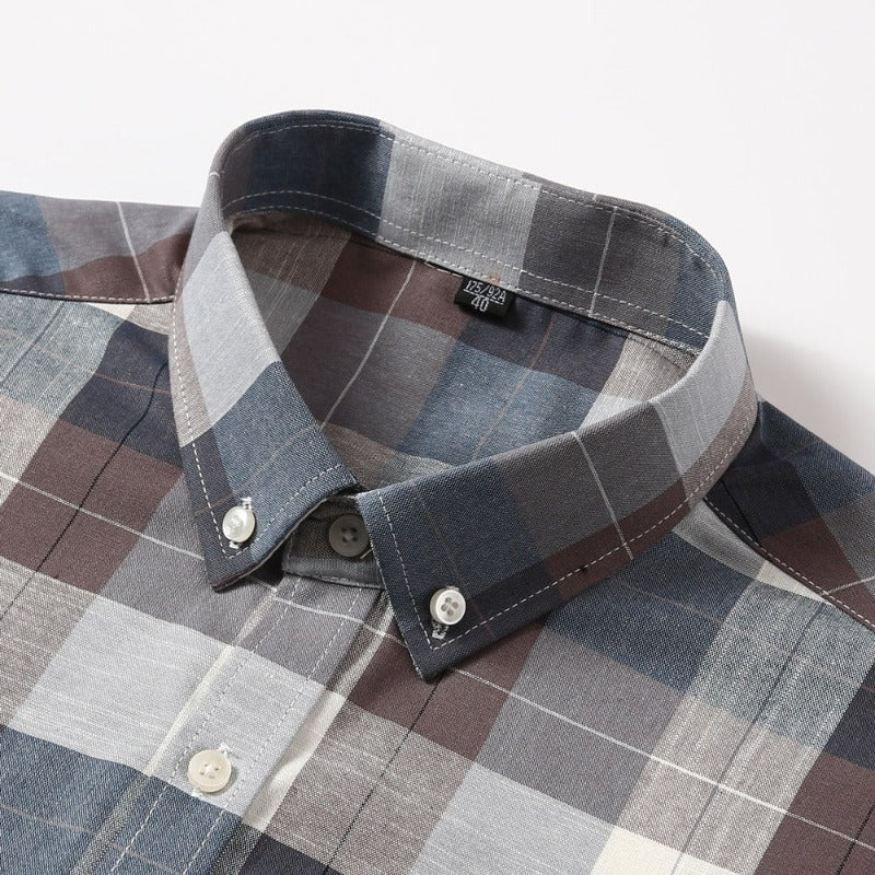 men plaid dress shirt, oxford cotton shirt, men formal shirt, smart casual shirt, luxury menswear