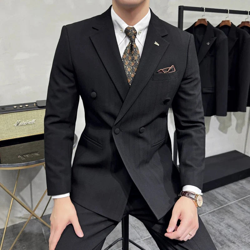 suit, striped suit, men’s suit, Men’s Striped Suit, Men's Striped Suit, Men's Double-Breasted Suit, Men's Double-Breasted Striped Suit, Men's Classic Striped Suit, Men's Classic Double-Breasted Striped Suit, double-breasted suit, Classic Striped Suit