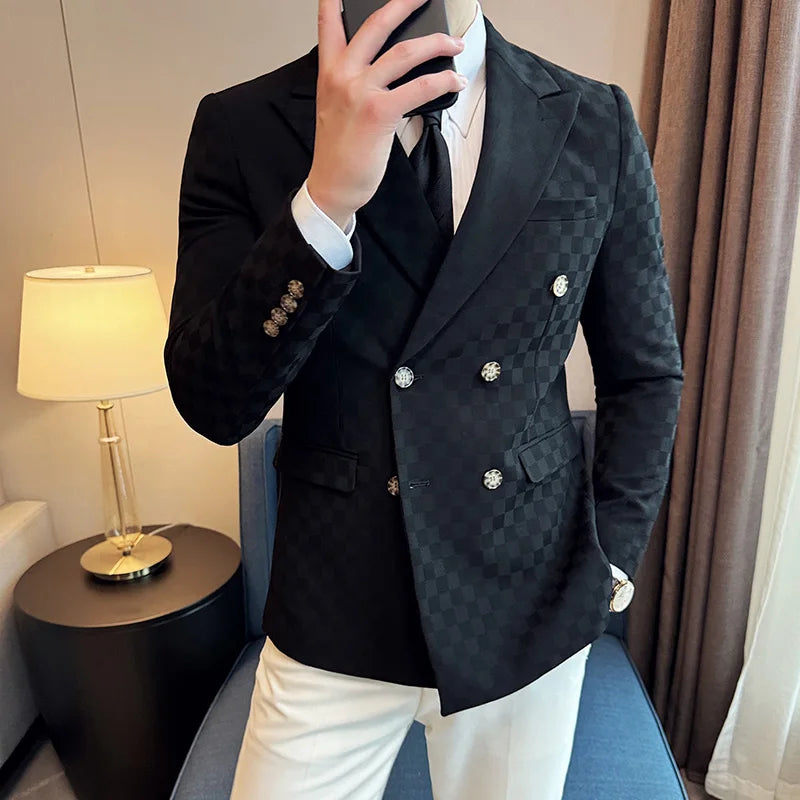 checked blazer men, double-breasted blazer, Maximus blazer, English style blazer, checkered menswear