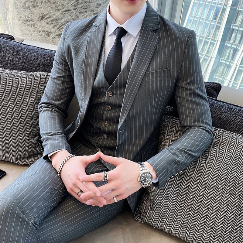 men’s suit, suit, Men’s Pinstripe Suit, Pinstripe Suit, Men’s Black Pinstripe Suit, dark gray pinstripe suit