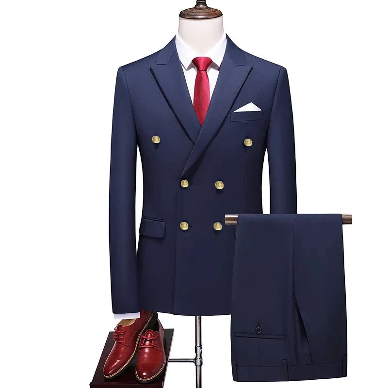 double breasted two piece suit, elegant men’s suit, classic style suit, smart casual men’s suit, formal two piece suit