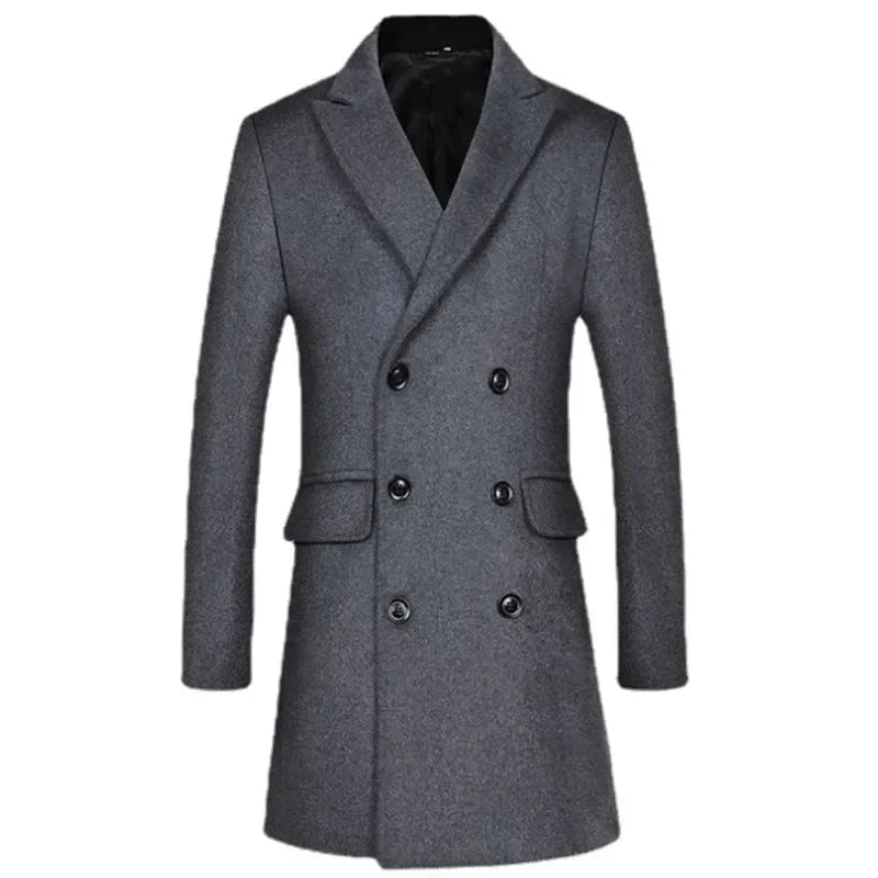 Double breasted men’s overcoat, peak lapel coat men, wool blend overcoat men, elegant winter coat men, stylish men’s outerwear