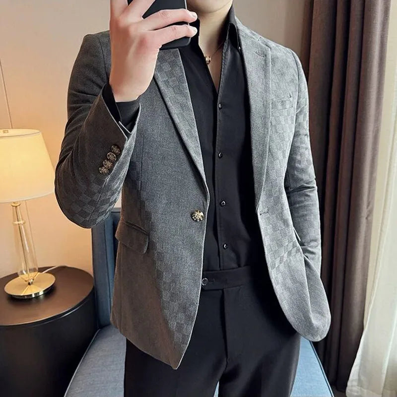 men's checkered blazer, check pattern blazer, Maximus men's blazer, smart casual blazer, one-button blazer