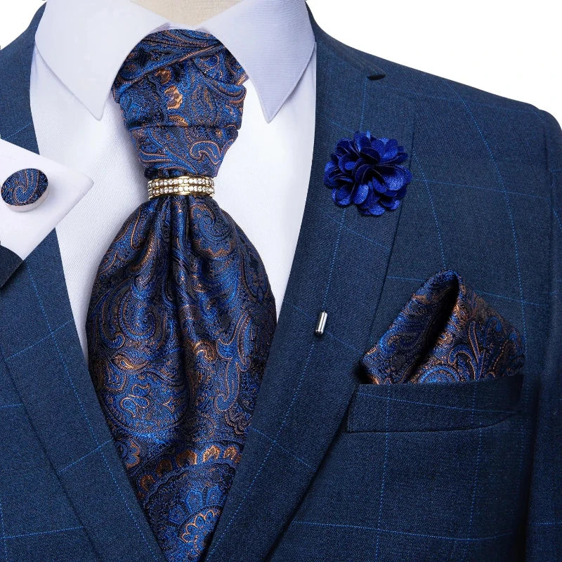 Tie Set, Tie, silk ascot set, patterned ascot tie, men’s wedding accessories, men’s formal accessories, men’s ascot tie, Maximus ascot tie, luxury ascot tie, ascot tie set, Ascot Tie
