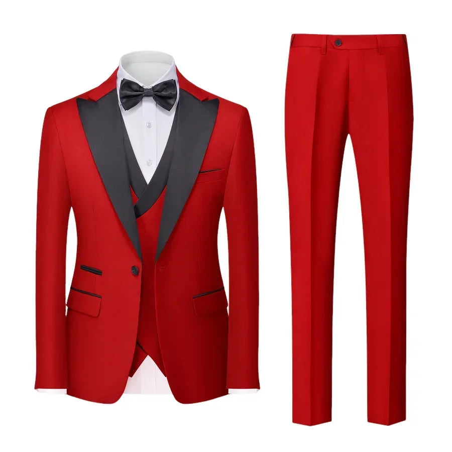 men’s tuxedo, slim fit tuxedo, men’s formal suit, black lapel tuxedo, three piece suit