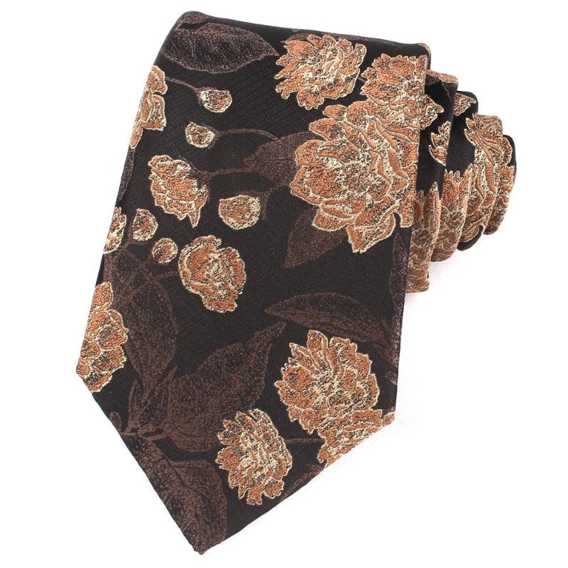 Tie, premium polyester tie, Patterned Tie, Maximus tie, formal floral tie, floral patterned tie for men, elegant men’s necktie, brown floral tie, Brown Floral Patterned Tie