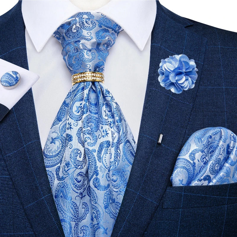 Tie Set, Tie, silk ascot set, patterned ascot tie, men’s wedding accessories, men’s formal accessories, men’s ascot tie, Maximus ascot tie, luxury ascot tie, ascot tie set, Ascot Tie