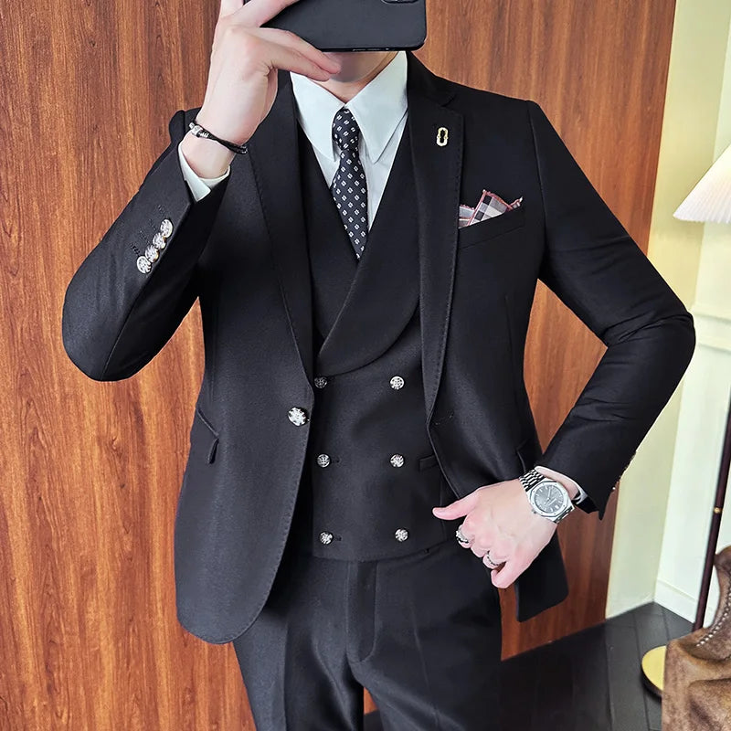 suit, modern men’s suit, men’s suit, men’s slim fit suit, formal men’s suit, executive men’s suit, double-breasted waistcoat suit