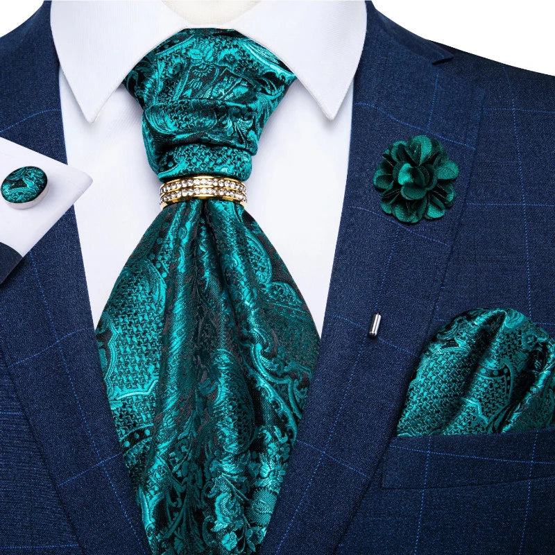 Tie Set, Tie, silk ascot set, patterned ascot tie, men’s wedding accessories, men’s formal accessories, men’s ascot tie, Maximus ascot tie, luxury ascot tie, ascot tie set, Ascot Tie