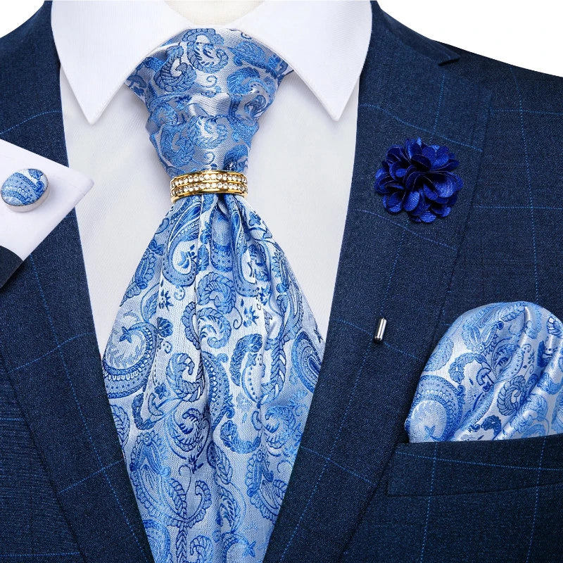 Tie Set, Tie, silk ascot set, patterned ascot tie, men’s wedding accessories, men’s formal accessories, men’s ascot tie, Maximus ascot tie, luxury ascot tie, ascot tie set, Ascot Tie