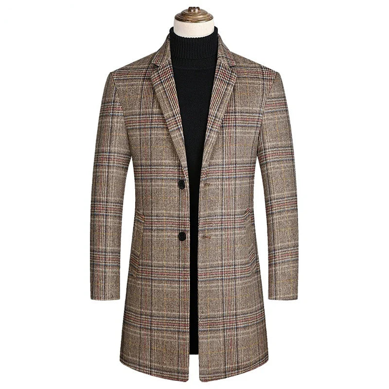 Plaid wool men’s overcoat, cashmere blend coat men, smart casual men’s coat, winter plaid overcoat men, elegant men’s outerwear