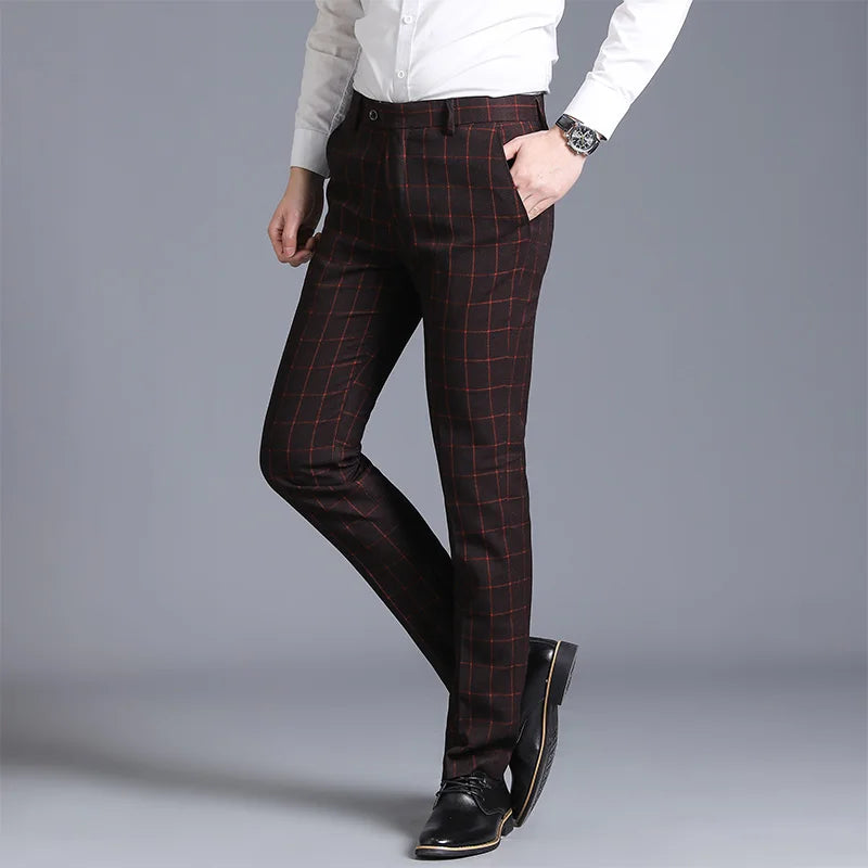 men’s plaid dress trousers, tailored men’s trousers, formal men’s pants, plaid formal trousers, men’s suit trousers