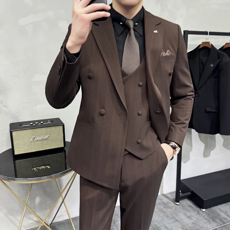 suit, striped suit, men’s suit, Men’s Striped Suit, Men's Striped Suit, Men's Double-Breasted Suit, Men's Double-Breasted Striped Suit, Men's Classic Striped Suit, Men's Classic Double-Breasted Striped Suit, double-breasted suit, Classic Striped Suit
