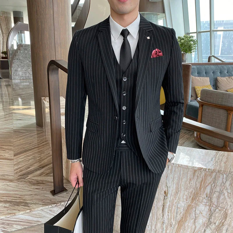 men’s suit, suit, Men’s Pinstripe Suit, Pinstripe Suit, Men’s Black Pinstripe Suit, dark gray pinstripe suit