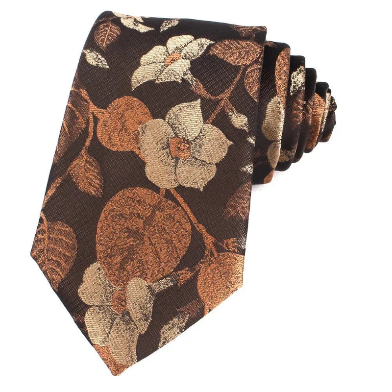 Tie, premium polyester tie, Patterned Tie, Maximus tie, formal floral tie, floral patterned tie for men, elegant men’s necktie, brown floral tie, Brown Floral Patterned Tie