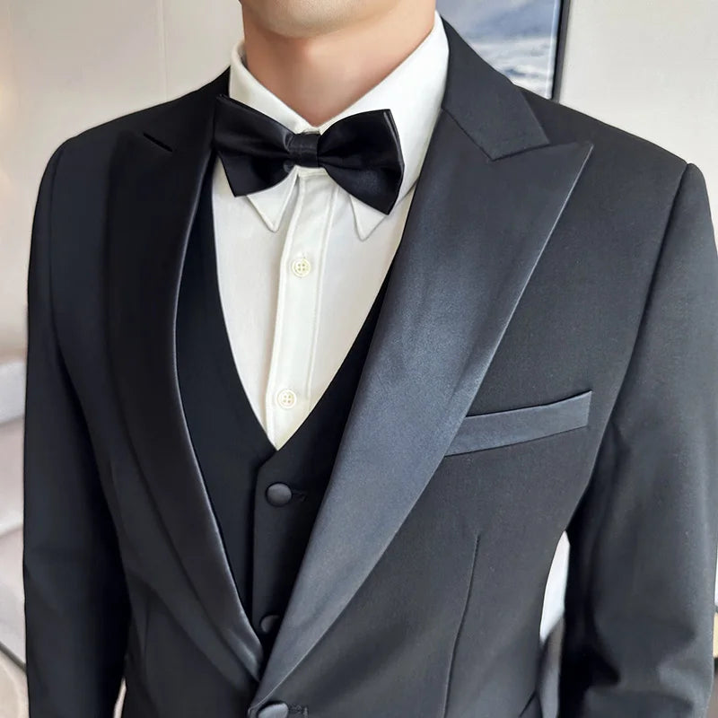 premium men’s tuxedo, slim fit tuxedo, black tuxedo for wedding, elegant formal suit for men, luxury tuxedo set