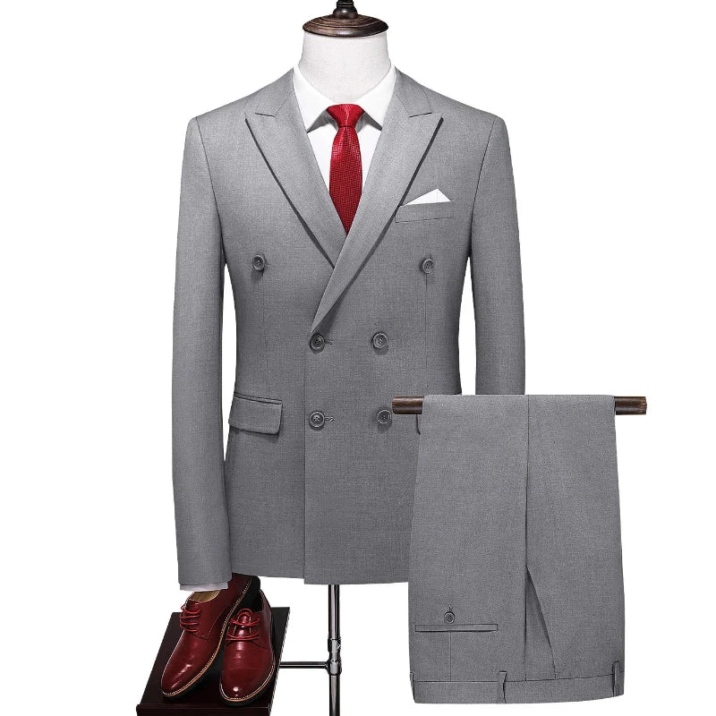 double breasted two piece suit, elegant men’s suit, smart casual men’s suit, classic men’s suit, modern two piece suit