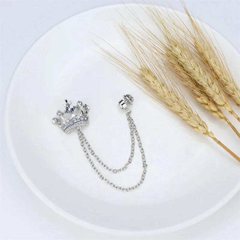 suit chain brooch, suit brooch, men’s suit brooch, men suit brooch, men formal accessories, luxury lapel pin, crown lapel pin, brooch