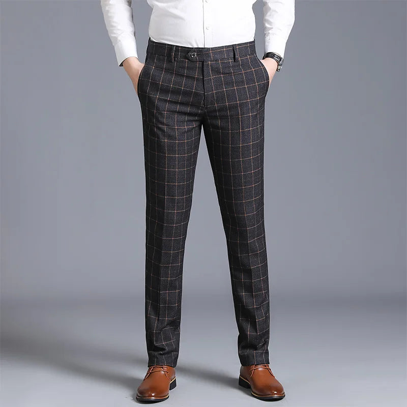 men’s plaid dress trousers, tailored men’s trousers, formal men’s pants, plaid formal trousers, men’s suit trousers