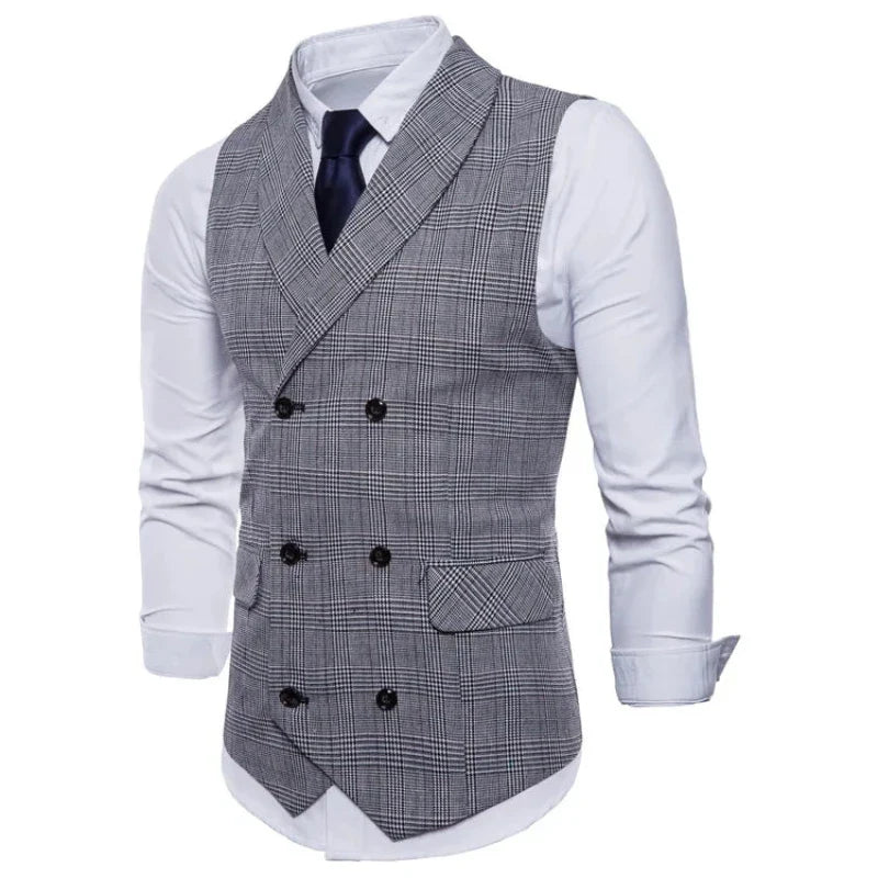 men double breasted plaid vest, mens lapel vest, slim fit mens vest, formal mens waistcoat, plaid mens waistcoat