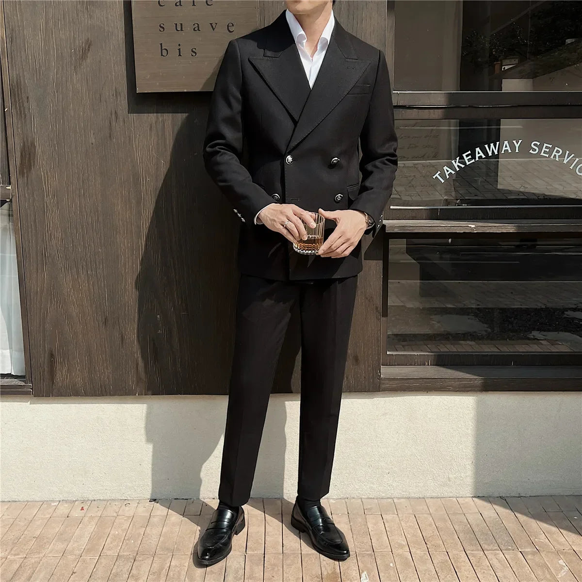 italian double breasted suit, slim fit men’s suit, elegant formal suit, premium italian suit, luxury two piece suit