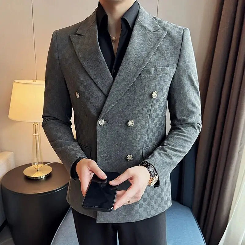 checked blazer men, double-breasted blazer, Maximus blazer, English style blazer, checkered menswear