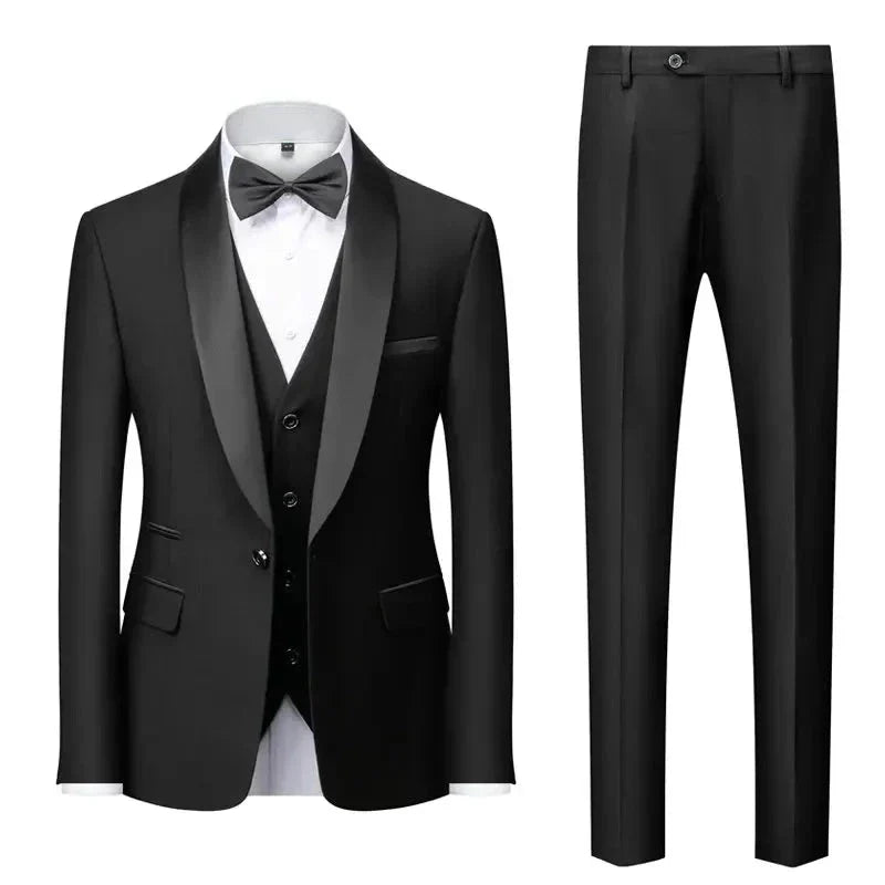 men’s tuxedo, slim fit tuxedo, formal three piece suit, elegant men’s suit, luxury tuxedo