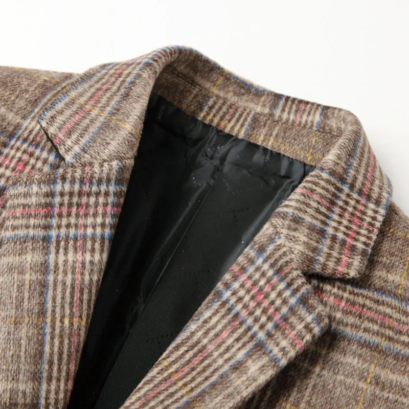 Plaid wool men’s overcoat, cashmere blend coat men, smart casual men’s coat, winter plaid overcoat men, elegant men’s outerwear
