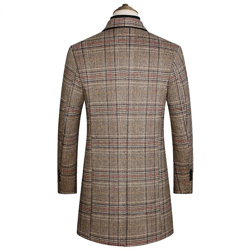 Plaid wool men’s overcoat, cashmere blend coat men, smart casual men’s coat, winter plaid overcoat men, elegant men’s outerwear