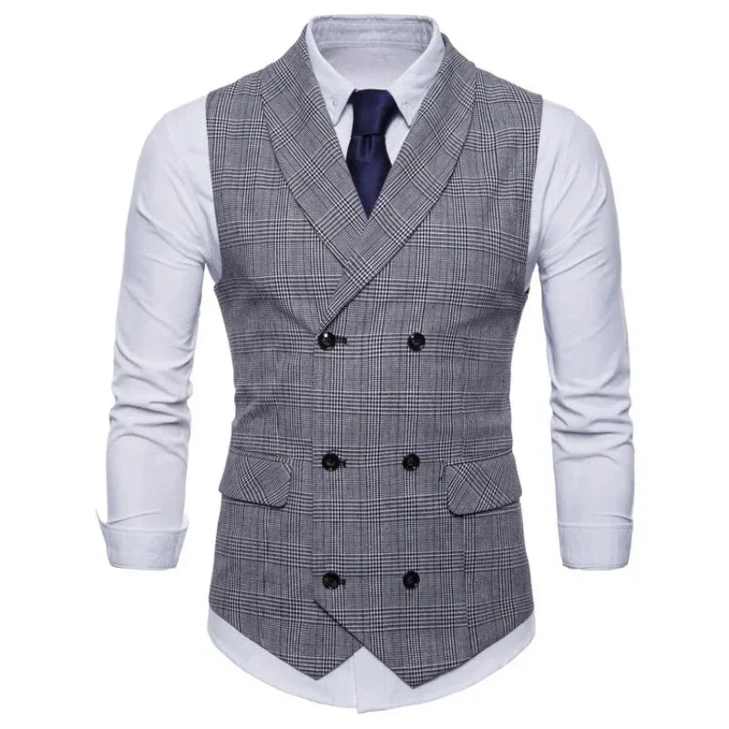 men double breasted plaid vest, mens lapel vest, slim fit mens vest, formal mens waistcoat, plaid mens waistcoat