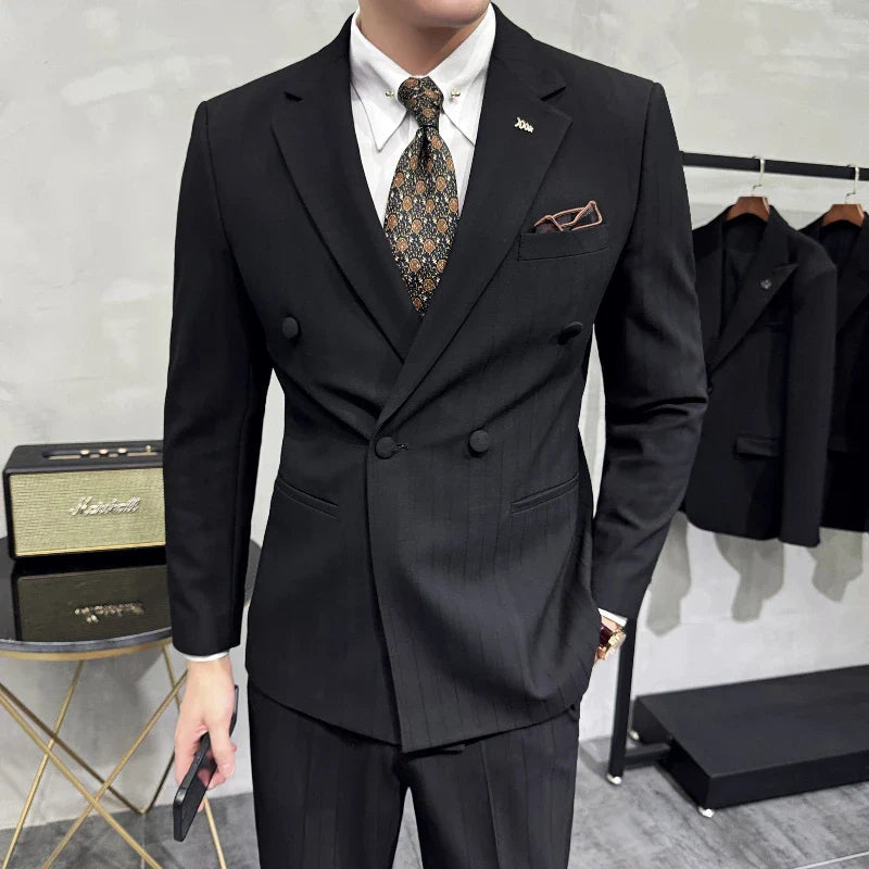 suit, striped suit, men’s suit, Men’s Striped Suit, Men's Striped Suit, Men's Double-Breasted Suit, Men's Double-Breasted Striped Suit, Men's Classic Striped Suit, Men's Classic Double-Breasted Striped Suit, double-breasted suit, Classic Striped Suit