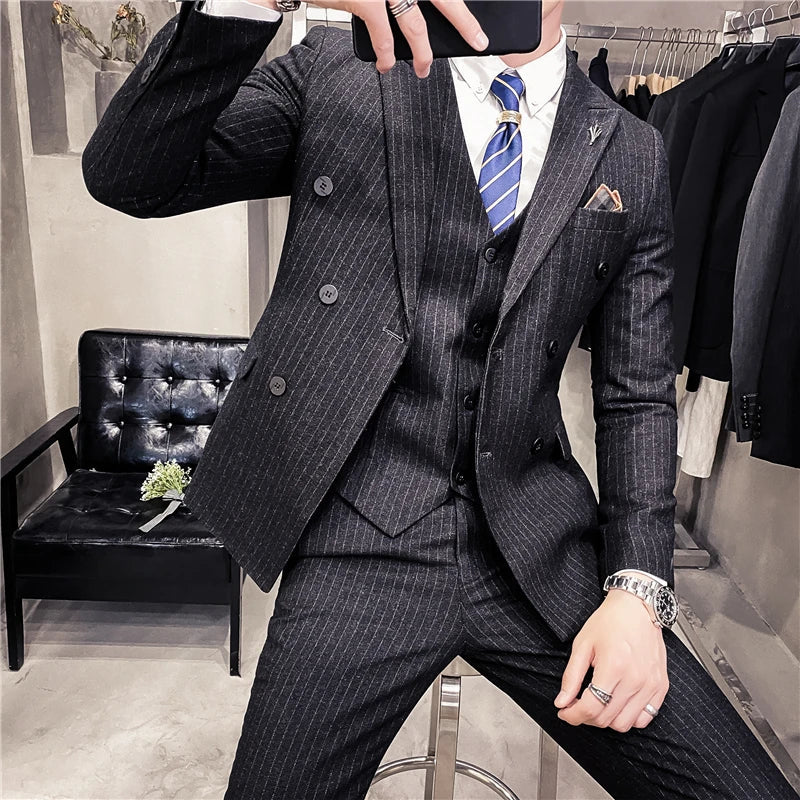 suit, striped suit, men’s suit, Men's Striped Suit, Men's Striped Double-Breasted Suit, Men's Slim Striped Suit, Men's Slim Striped Double-Breasted Suit, Men's Double-Breasted Suit, double-breasted suit